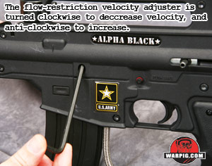 Alpha Black Tactical velocity adjustment paintball paintgun
